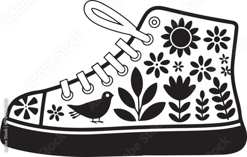 Shoes Kid Sneakers Vector. Flat illustration of pink pair baby shoes with hearts isolated on white background