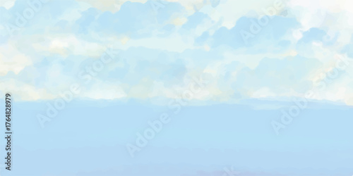 Vast blue sky with fluffy white clouds, a perfect nature background on a clear summer day
