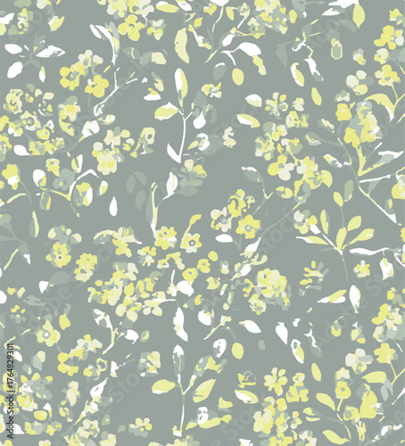 Small flowers, Daisy flowers, pattern on a yellow background with a wild flowers of different sizes artwork for tattoo, fabrics, souvenirs, packaging, greeting cards and scrapbooking