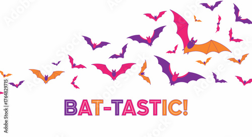 Whimsical bats flying across a white canvas with "BAT-TASTIC!" text, perfect for spooky season celebrations and creative projects.