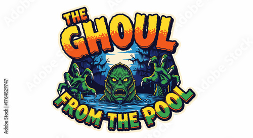 Terrifying creature emerges from dark swamp waters with glowing eyes, inviting horror fans to embrace the chilling suspense