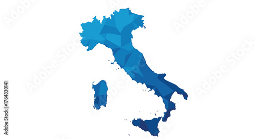 Vibrant abstract blue polygon map of Italy showcasing its iconic boot shape and islands for modern travel or business themes.