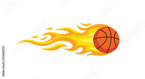 Dynamic basketball blazing with intense flames, symbolizing speed, power, and championship spirit for sports graphics