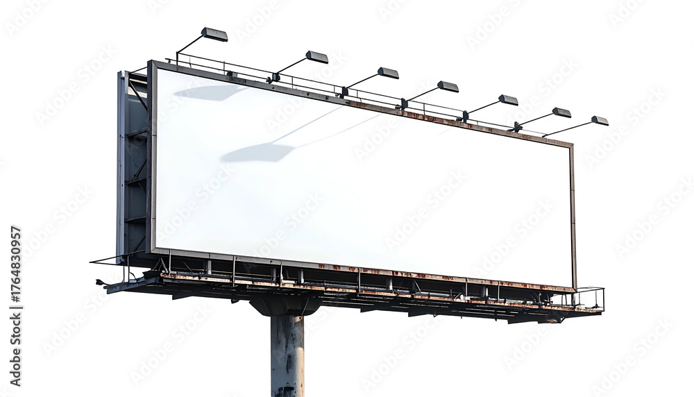 Obraz premium Large, blank billboard, rusted metal, supporting structure, outdoor advertising, on a black backdrop