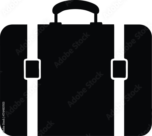 vintage suitcase with leather straps and handle on top silhouette