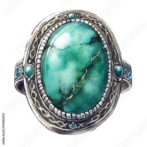 Turquoise Ring, watercolor clipart vector, isolated on a white background.