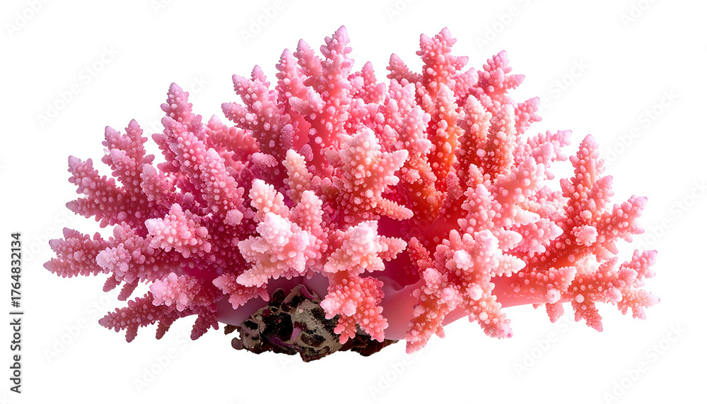 Fototapeta premium Close-up of vibrant pink coral with detailed branching structure against black background