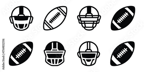 Minimalist American Football Icon Set Vector Football and Helmet Line Art and Solid Glyph Icons for Sports App UI Design Website or Infographic
