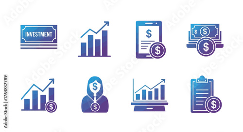 Comprehensive vector icon set for business, finance, and accounting, featuring symbols for financial planning, market analysis, legal balance, and data visualization