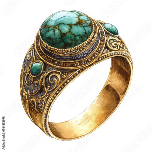 watercolor vector of Turquoise Ring, isolated on a white background.