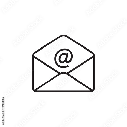 Email Envelope Icon with At Symbol Isolated on White Background Vector Illustration