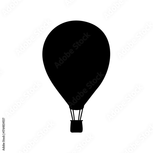 Silhouette of a black hot air balloon against a white background space
