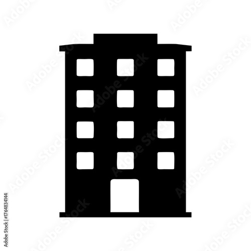 Black silhouette of a multi story building with multiple square windows