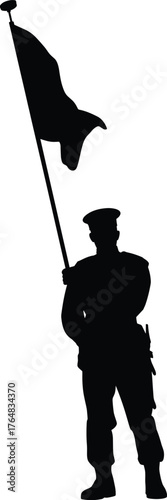 Military silhouette holding flag vector, patriotic soldier artwork, ceremonial honor guard graphic, armed forces tribute, national pride design