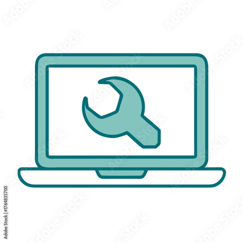 Laptop with Wrench Icon for Web and Graphic Design