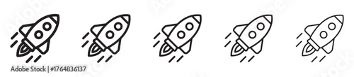 Rocket Line Icon Set – Outline Rockets and Launch Symbols, Startup, Growth, and Innovation Symbols.