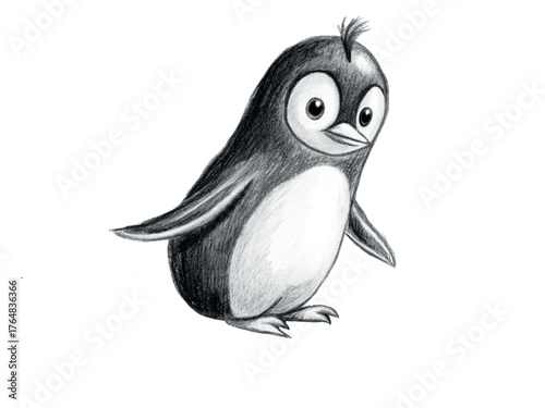 Hand drawn cartoon illustration of a cute penguin isolated on transparent background