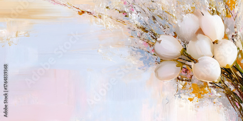 Delicate White Flower Blossoms on a Soft Pastel Textured Background