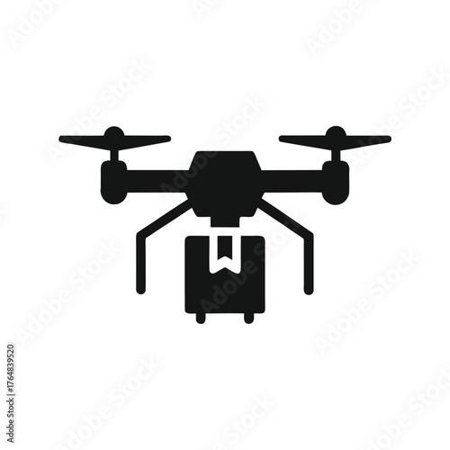 Minimal drone carrying box silhouette vector clean aerial shipping and transport illustration