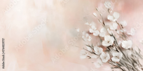 Elegant Bouquet of Small White Flowers on a Pastel Pink Painted Background