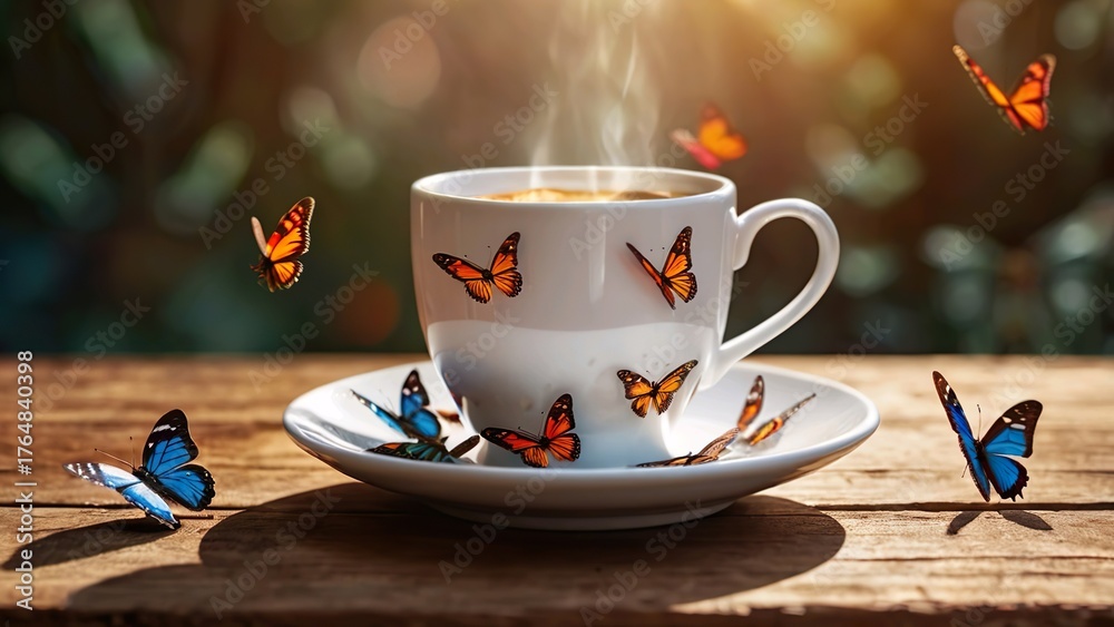 Fototapeta premium Butterflies Emerging from a Coffee Cup
