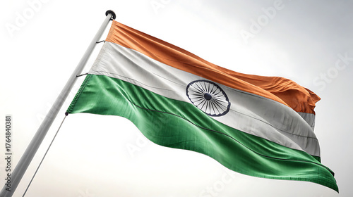 Waving indian flag against bright sky, symbol of independence
