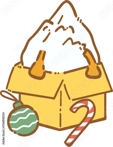 Cute christmas goose diving into gift box, pastel festive holiday clipart illustration