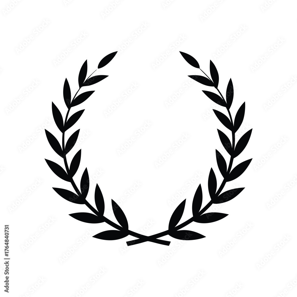 Obraz premium Minimal laurel branch wreath silhouette vector clean recognition honor achievement illustration design