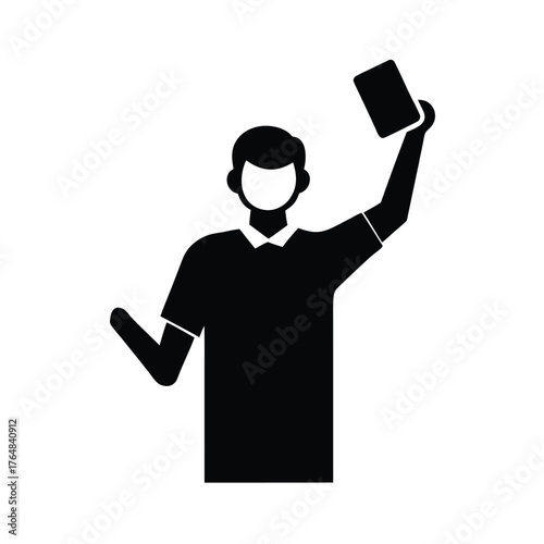 Referee silhouette with raised card vector clean caution warning sports official icon design