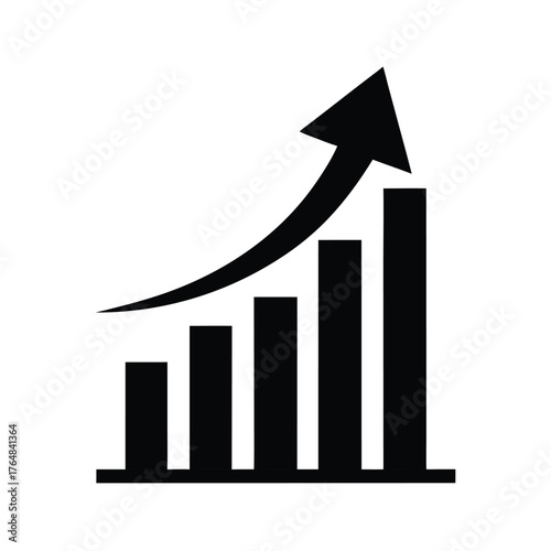 Chart arrow rising upward silhouette business growth financial progress success vector illustration
