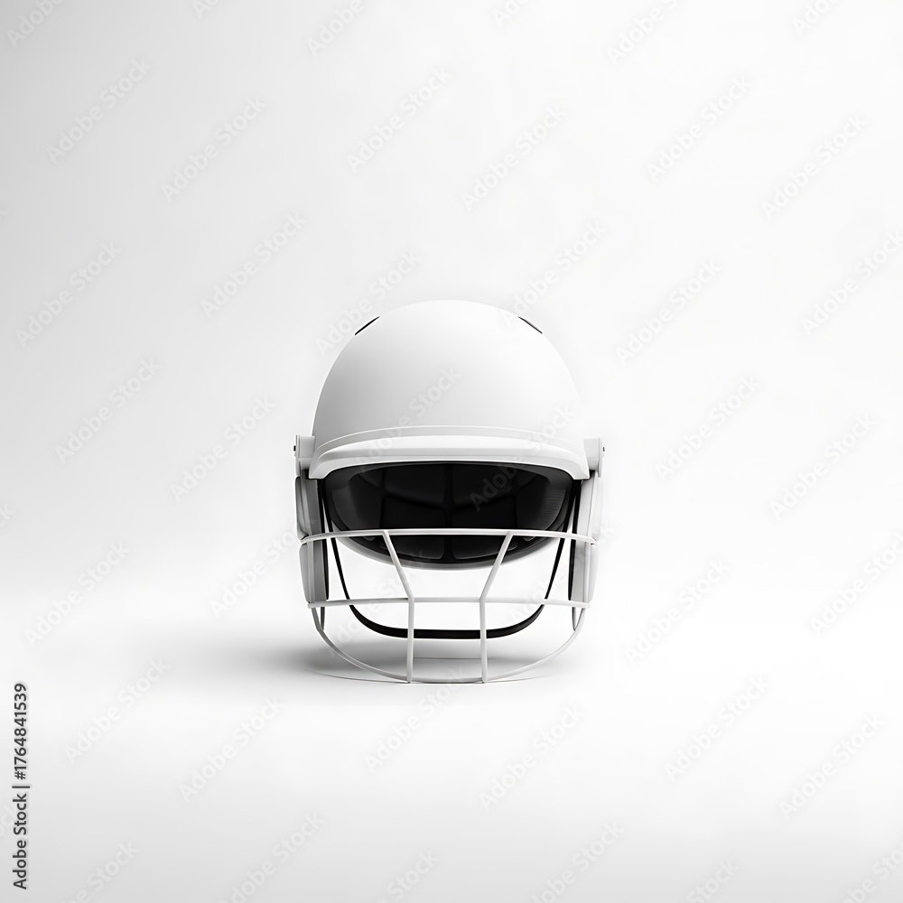 Fototapeta premium Minimalist white cricket helmet with face guard on white background