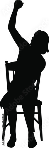 Silhouette of person seated on chair raising arm upward, black vector illustration for stretching, ergonomic, exercise, wellness, and posture concept