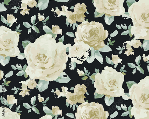 Beautiful floral pattern, suitable for textile, packaging, Daisy flowers, bellflowers, leaves, white background. Floral illustration. Vector seamless pattern. Botanical design. Meadow nature plants