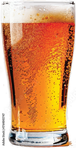 a pint glass of beer with no text on the side, against a white background, in a stock photo style