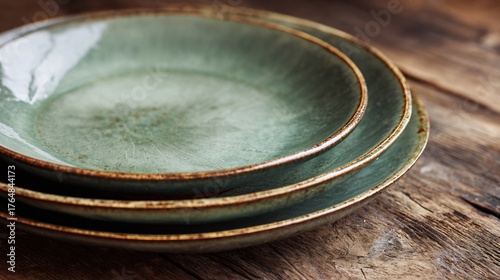 Korean celadon plates styled in rustic Italian kitchen