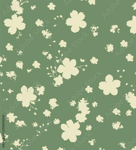 Small flowers, Daisy flowers, pattern on a yellow background with a wild flowers of different sizes artwork for tattoo, fabrics, souvenirs, packaging, greeting cards and scrapbooking