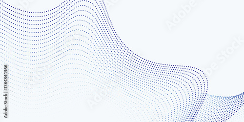 Wave line of flowing particles abstract vector background, smooth curvy shape dots fluid array. 3d shape dots blended mesh, futuristic future