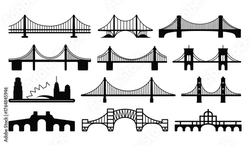 Transportation and Infrastructure Bridge Silhouettes for Website Icons