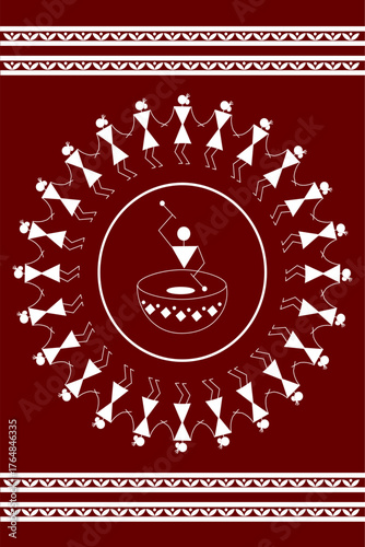 Beautiful Indian traditional and Cultural Warli art isolated on dark brown background - vector illustration