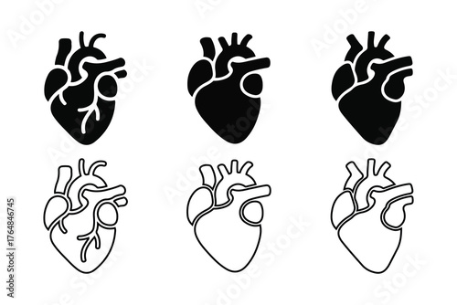Human Heart Icon Set. Human Heart And Medical Health Symbols
