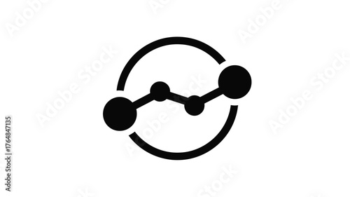 Network connection icon: Abstract symbol of interconnected nodes and data points within a circle for technology and analysis.