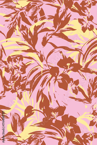 summer tropical garden floral leaves illustration background seamless pattern repeat print textile fabric vector artwork. watercolors natural 