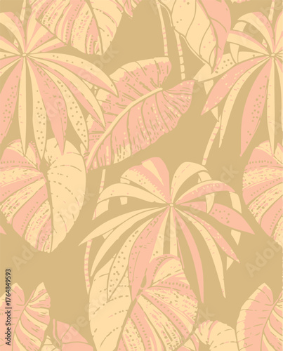 summer tropical garden floral leaves illustration background seamless pattern repeat print textile fabric vector artwork. watercolors natural