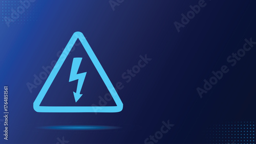 Hazard Warning Triangle Icon With Lightning Bolt On Blue Backdrop