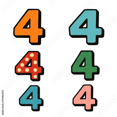 Colorful Number Four in Various Designs and Styles for Education