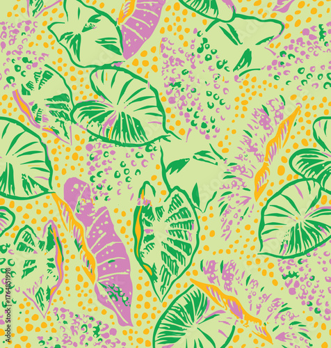 summer tropical garden floral leaves illustration background seamless pattern repeat print textile fabric vector artwork. watercolors natural 