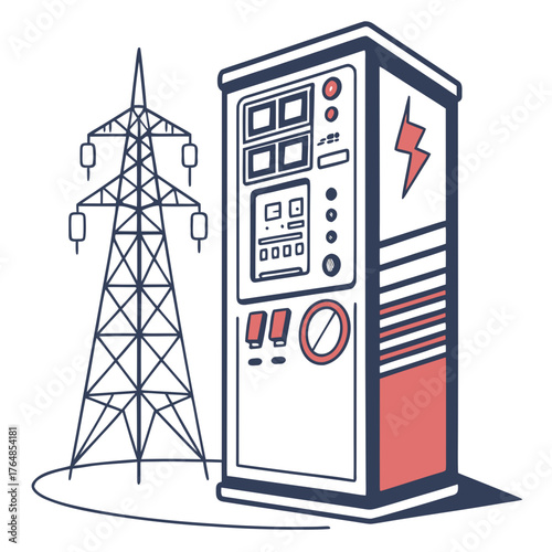 Electrical substation with pylon illustration