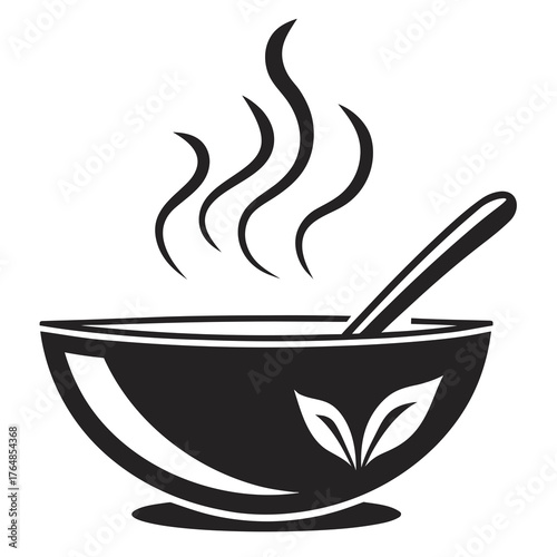 Illustration of a bowl of soup with spoon