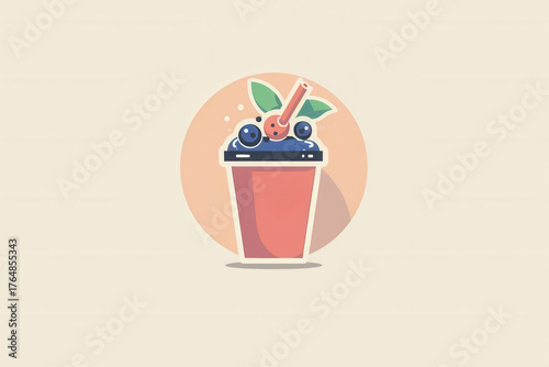 Refreshing berry smoothie with straw and fresh fruits in minimalist design