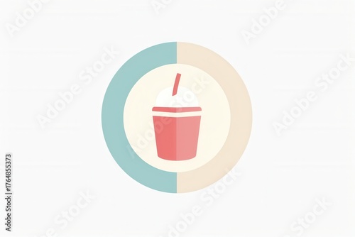 Minimalist iced beverage icon with colorful circular background